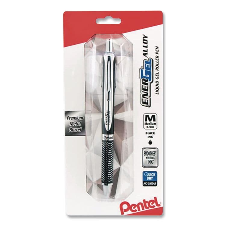 PENTEL OF AMERICA EnerGel Alloy RT Gel Pen, Retractable, Medium 0.7 mm, Black Ink, Black Barrel (PENBL407AA)