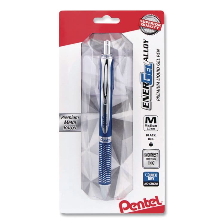 PENTEL OF AMERICA EnerGel Alloy RT Gel Pen, Retractable, Medium 0.7 mm, Black Ink, Blue Barrel (PENBL407CA)
