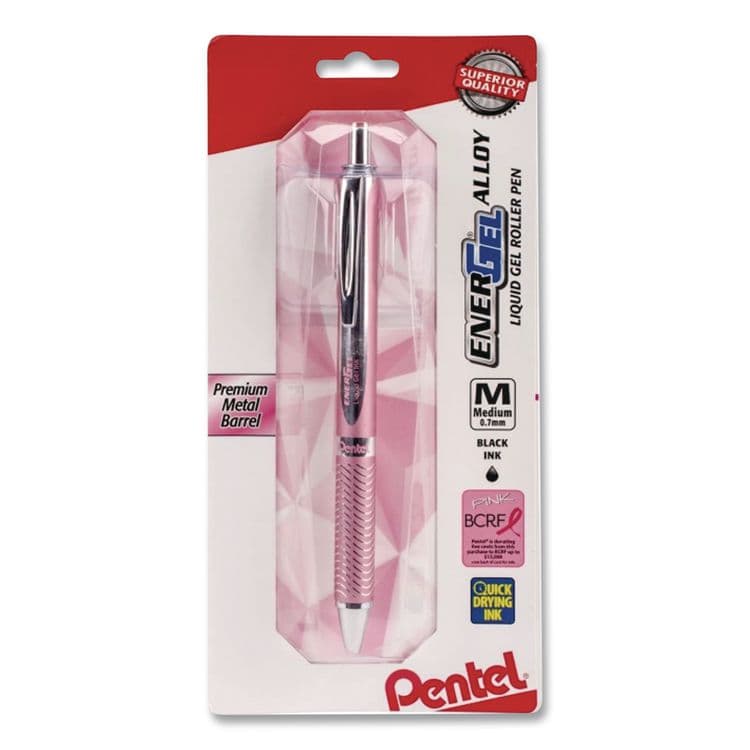 PENTEL OF AMERICA EnerGel Alloy RT Gel Pens, Retractable, Medium 0.7mm, Black Ink, Pink Barrel (PENBL407PA)