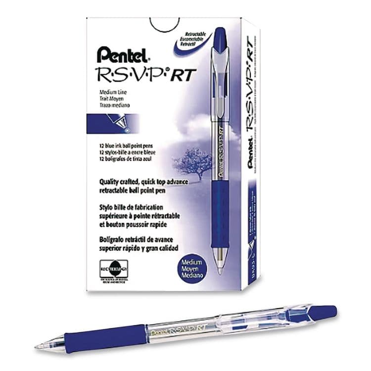 PENTEL OF AMERICA R.S.V.P. Super RT Ballpoint Pen, Retractable, Medium 0.7 mm, Blue Ink, Translucent Blue/Blue Barrel, Dozen (PENBX477C)