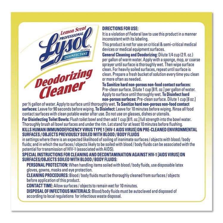 RECKITT BENCKISER Disinfectant Deodorizing Cleaner Concentrate, 1 gal Bottle, Lemon Scent (RAC76334) thumbnail 4