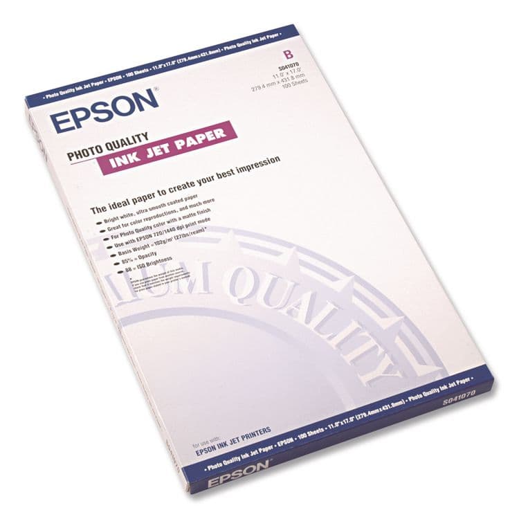 EPSON AMERICA, . Matte Presentation Paper, 4.9 mil, 11 x 17, Matte Bright White, 100/Pack (EPSS041070)