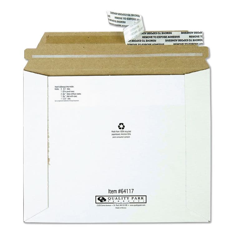 QUALITY PARK PRODUCTS Economy Disk/CD Mailer for CDs/DVDs, Square Flap, Redi-Strip Adhesive Closure, 7.5 x 6.06, White, 100/Carton (QUA64117) thumbnail 2