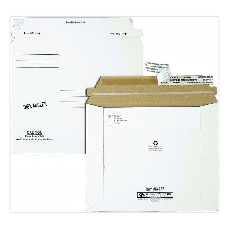QUALITY PARK PRODUCTS Economy Disk/CD Mailer for CDs/DVDs, Square Flap, Redi-Strip Adhesive Closure, 7.5 x 6.06, White, 100/Carton (QUA64117) thumbnail 3