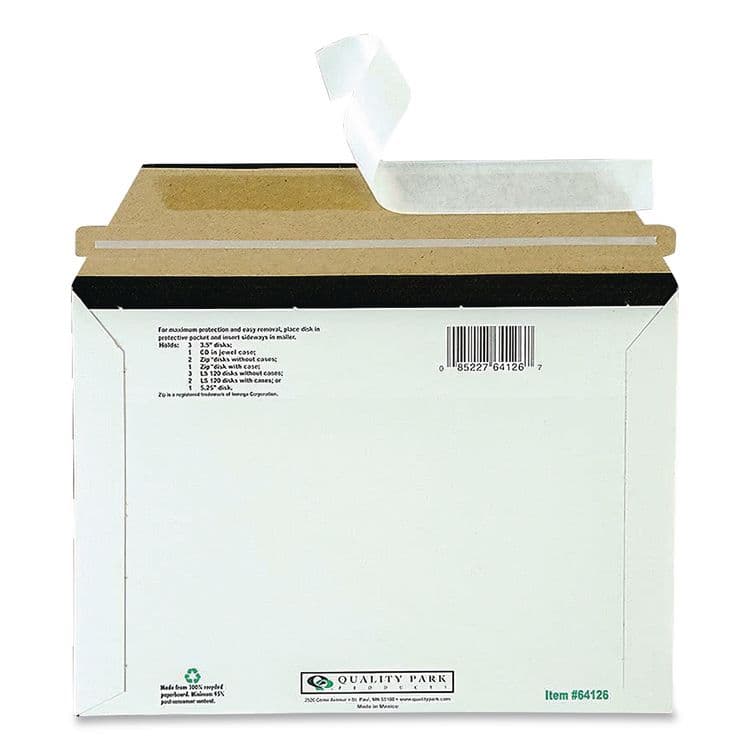 QUALITY PARK PRODUCTS Antistatic Fiberboard Disk CD/DVD Mailer, Cheese Blade Flap, Redi-Strip Adhesive Closure, 6 x 8.63, White, 25/Box (QUA64126) thumbnail 4