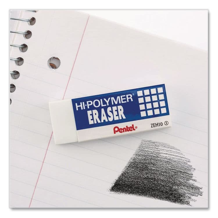 PENTEL OF AMERICA Hi-Polymer Eraser, For Pencil Marks, Rectangular Block, Medium, White, 3/Pack (PENZEH10BP3K6) thumbnail 4