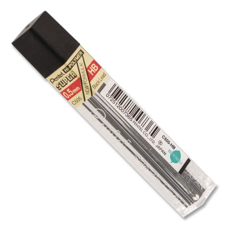PENTEL OF AMERICA Super Hi-Polymer Lead Refills, 0.5 mm, HB, Black, 12/Tube (PENC505HB) thumbnail 4