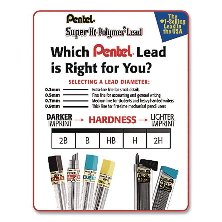 PENTEL OF AMERICA Super Hi-Polymer Lead Refills, 0.5 mm, 2B, Black, 12/Tube (PENC5052B) thumbnail 3