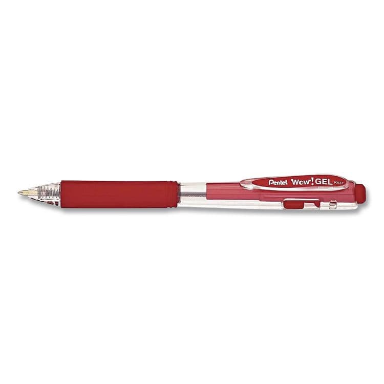 PENTEL OF AMERICA WOW! Gel Pen, Retractable, Medium 0.7 mm, Red Ink, Clear/Red Barrel, Dozen (PENK437B) thumbnail 3