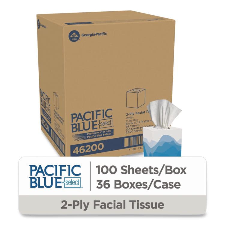 GEORGIA PACIFIC Pacific Blue Select Cube Box Facial Tissue, 2-Ply, White, 100 Sheets/Box, 36 Boxes/Carton (GPC462) thumbnail 2