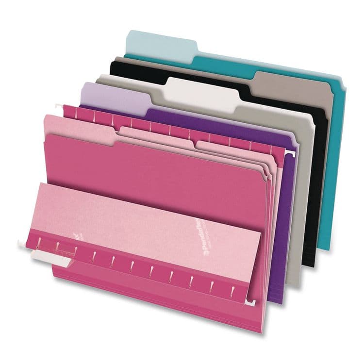 TOPS BUSINESS FORMS Interior File Folders, 1/3-Cut Tabs: Assorted, Letter Size, Assorted Colors: Aqua/Black/Gray/Pink/Violet, 100/Box (PFX421013ASST2) thumbnail 4