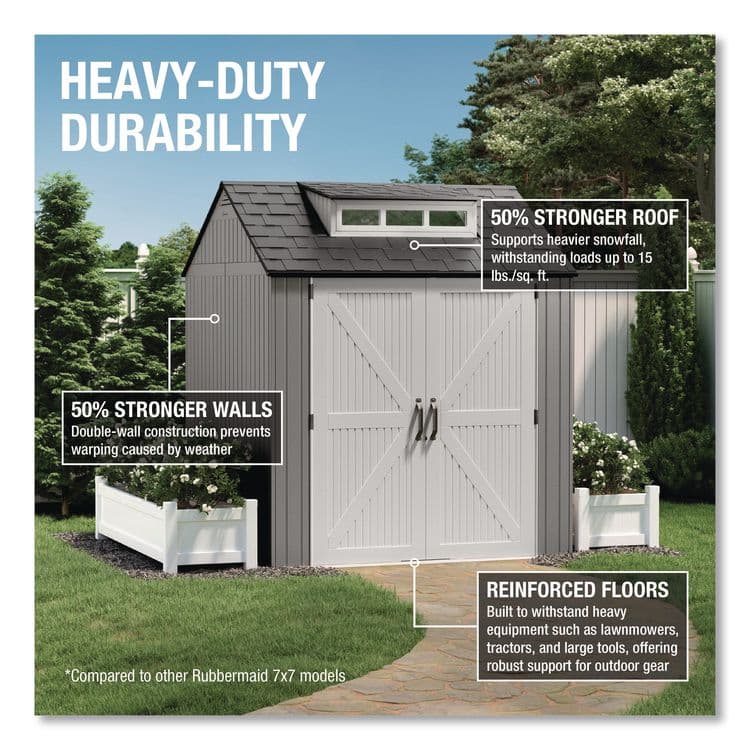 RUBBERMAID Storage Shed, 337 cu ft, 7 ft x 7 ft x 8 ft, Brown (RUB2145548)