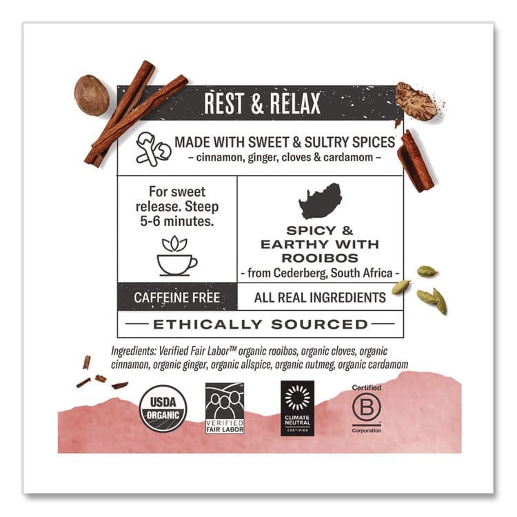 NUMI Organic Teas and Teasans, 1.71 oz, Rooibos Chai, 18/Box (NUM10200) thumbnail 3