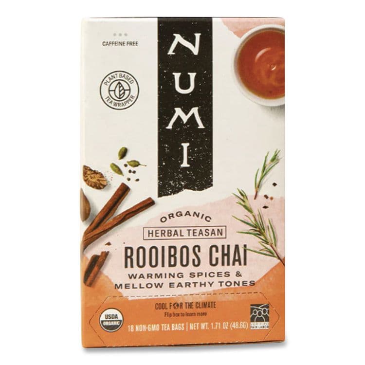 NUMI Organic Teas and Teasans, 1.71 oz, Rooibos Chai, 18/Box (NUM10200)