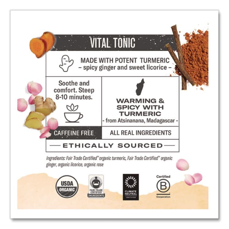 NUMI Turmeric Tea, Three Roots, 1.42 oz Bag, 12/Box (NUM10550) thumbnail 3