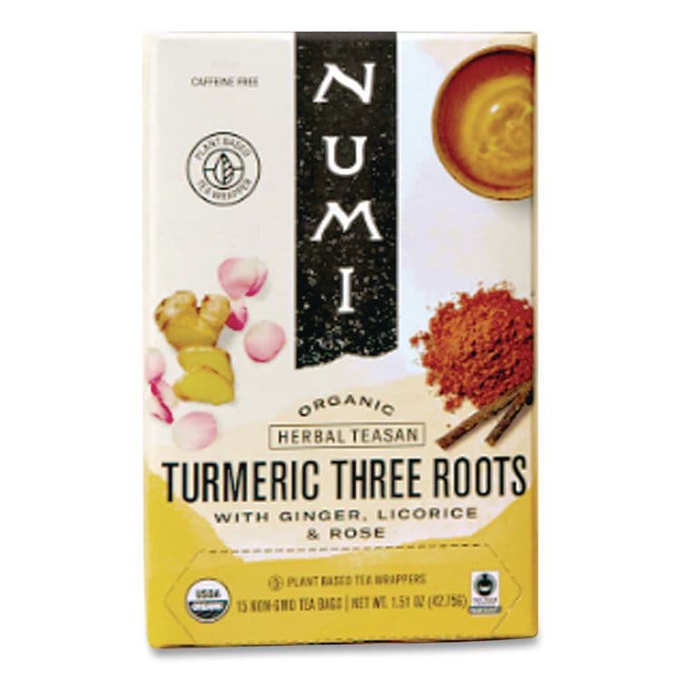 NUMI Turmeric Tea, Three Roots, 1.42 oz Bag, 12/Box (NUM10550)