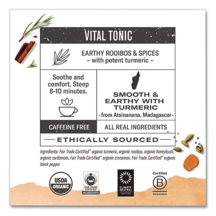 NUMI Turmeric Tea, Amber Sun, 1.46 oz Bag, 15/Box (NUM10552) thumbnail 3