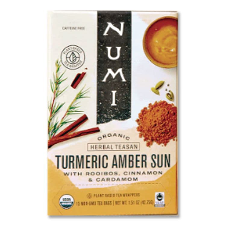 NUMI Turmeric Tea, Amber Sun, 1.46 oz Bag, 15/Box (NUM10552)