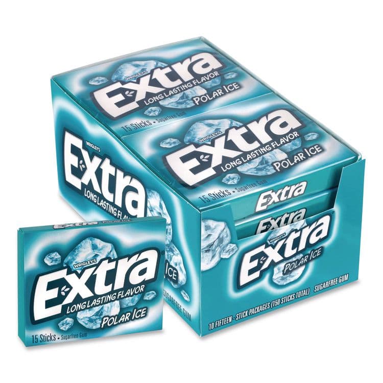 THE WRIGLEY COMPANY Extra Polar Ice Sugar-Free Gum, Polar Ice, 15 Sticks/Pack, 10 Packs/Carton (GRR22002641)