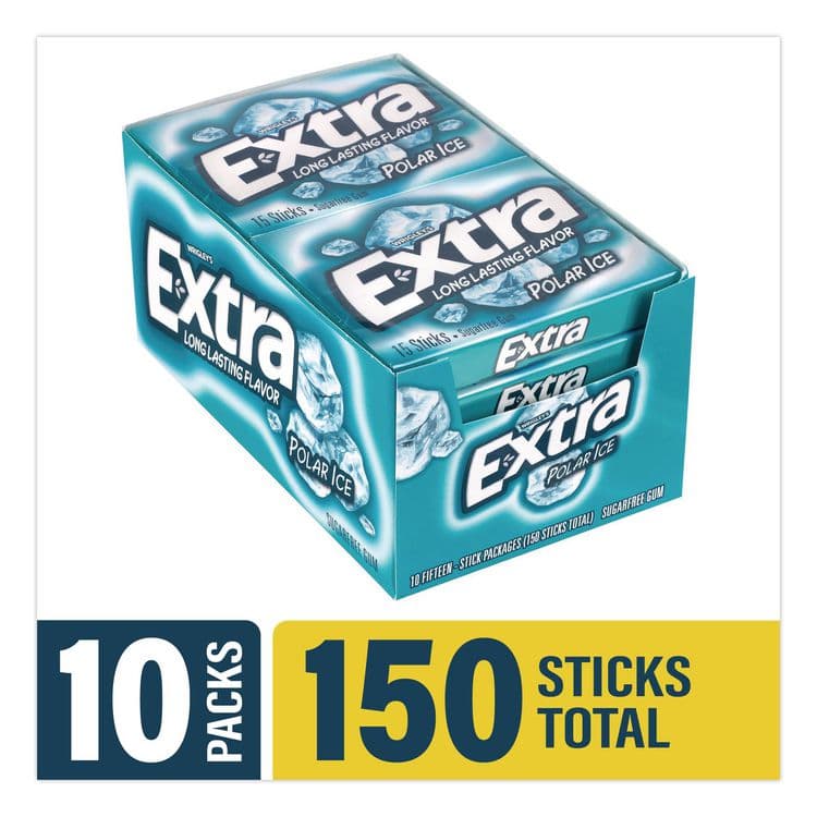 THE WRIGLEY COMPANY Extra Polar Ice Sugar-Free Gum, Polar Ice, 15 Sticks/Pack, 10 Packs/Carton (GRR22002641) thumbnail 2