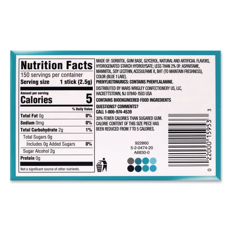 THE WRIGLEY COMPANY Extra Polar Ice Sugar-Free Gum, Polar Ice, 15 Sticks/Pack, 10 Packs/Carton (GRR22002641) thumbnail 4