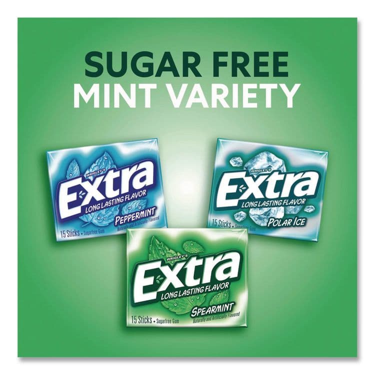 THE WRIGLEY COMPANY Extra Mint Variety Sugar-Free Gum, Peppermint/Polar Ice/Spearmint, 15 Sticks/Pack, 18 Packs/Carton (GRR22002643) thumbnail 3