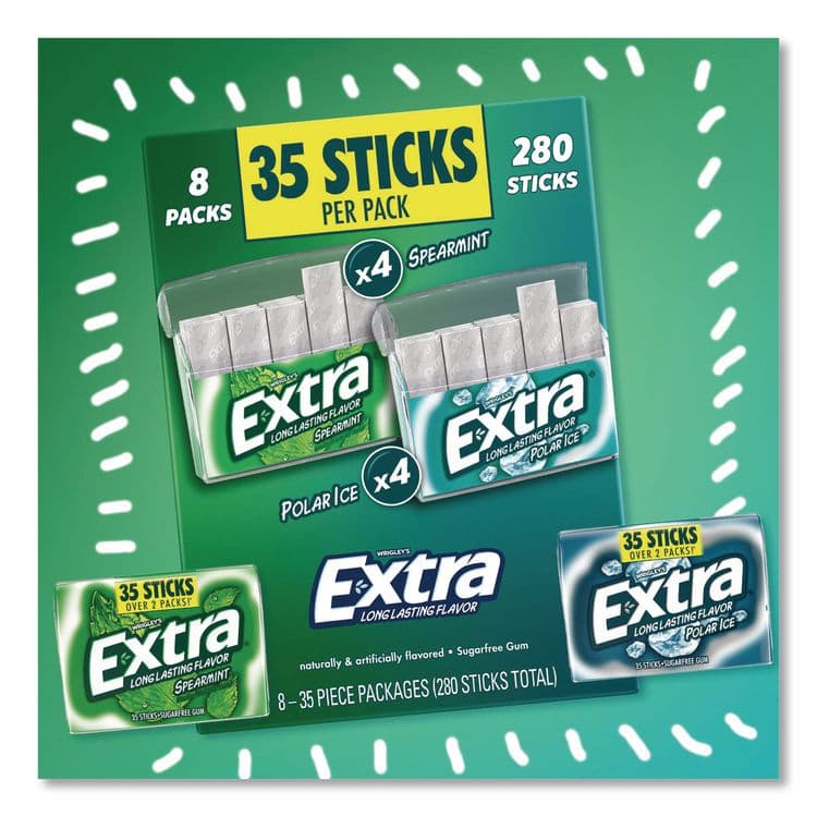 THE WRIGLEY COMPANY Extra Polar Ice and Spearmint Sugar-Free Gum Variety Pack, Polar Ice/Spearmint, 35 Sticks/Pack, 8 Packs/Carton (GRR22002644) thumbnail 2