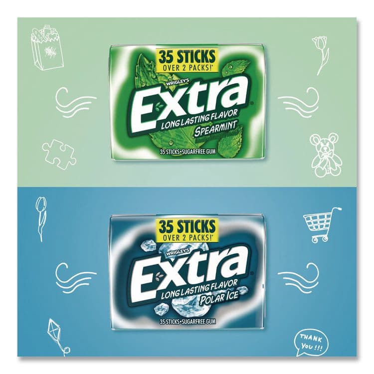 THE WRIGLEY COMPANY Extra Polar Ice and Spearmint Sugar-Free Gum Variety Pack, Polar Ice/Spearmint, 35 Sticks/Pack, 8 Packs/Carton (GRR22002644) thumbnail 3
