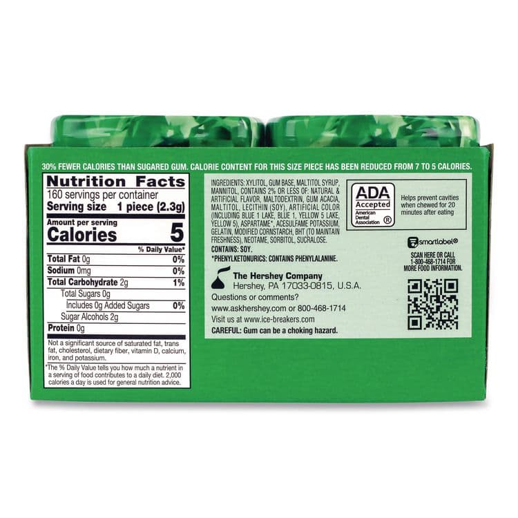 THE HERSHEY COMPANY Ice Cubes Spearmint Sugar-Free Gum, Spearmint, 40 Cubes/Bottle, 4 Bottles/Carton (GRR22002651) thumbnail 3