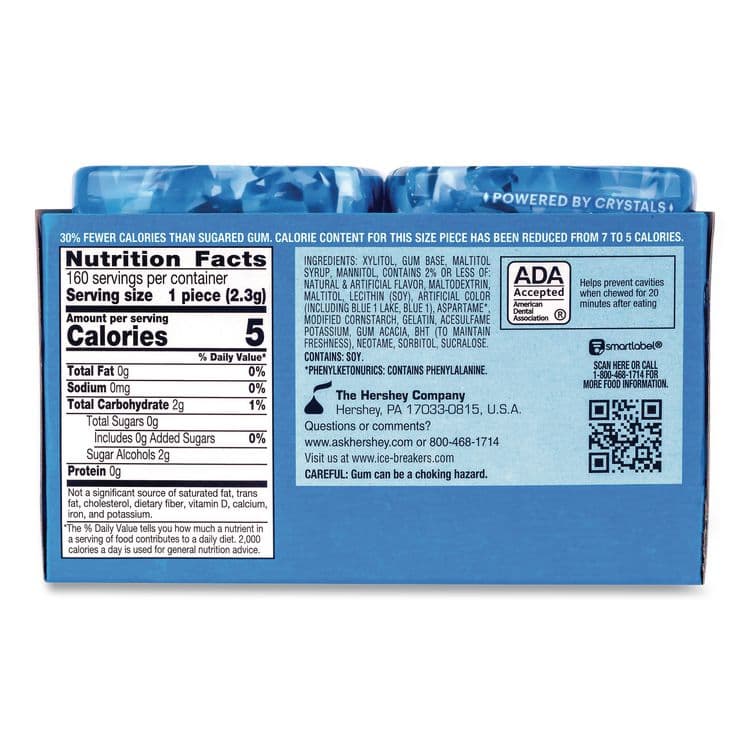 THE HERSHEY COMPANY Ice Cubes Peppermint Sugar-Free Gum, Peppermint, 40 Cubes/Bottle, 4 Bottles/Carton (GRR22002645) thumbnail 4