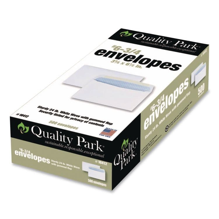 QUALITY PARK PRODUCTS Security Tint Business Envelope, #6 3/4, Commercial Flap, Gummed Closure, 3.63 x 6.5, White, 500/Box (QUA10412) thumbnail 3