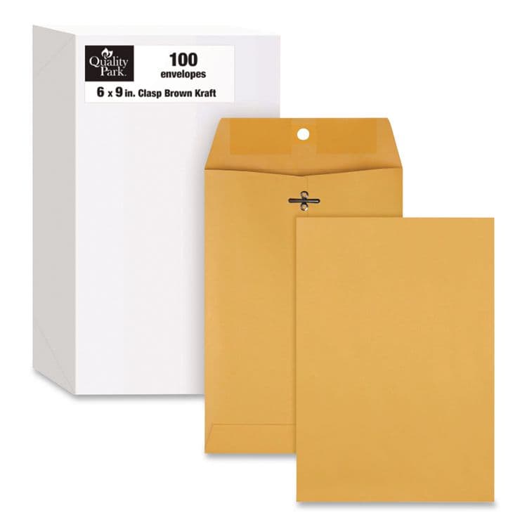 QUALITY PARK PRODUCTS Clasp Envelope, 32 lb Bond Weight Kraft, #1, Square Flap, Clasp/Gummed Closure, 6 x 9, Brown Kraft, 100/Box (QUA37755) thumbnail 2