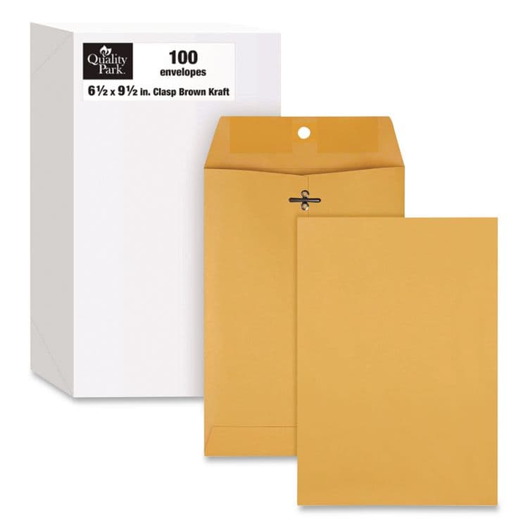 QUALITY PARK PRODUCTS Clasp Envelope, 32 lb Bond Weight Kraft, #1 3/4, Square Flap, Clasp/Gummed Closure, 6.5 x 9.5, Brown Kraft, 100/Box (QUA37763) thumbnail 2