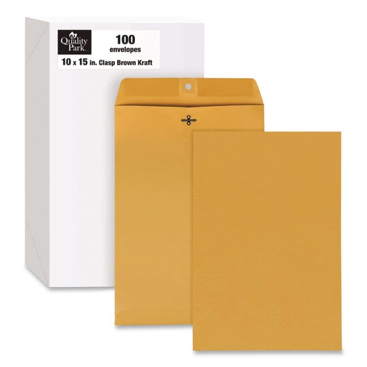 QUALITY PARK PRODUCTS Clasp Envelope, 32 lb Bond Weight Kraft, #15, Square Flap, Clasp/Gummed Closure, 10 x 15, Brown Kraft, 100/Box (QUA37798) thumbnail 2