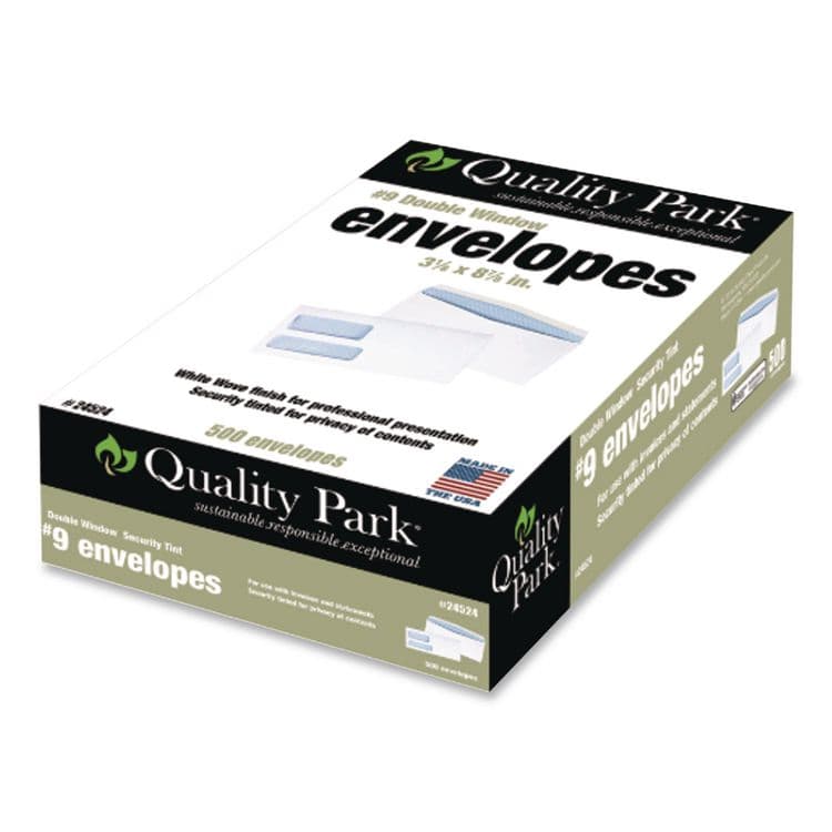 QUALITY PARK PRODUCTS Double Window Security-Tinted Check Envelope, #9, Commercial Flap, Gummed Closure, 3.88 x 8.88, White, 500/Box (QUA24524) thumbnail 2
