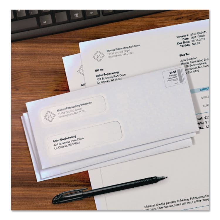 QUALITY PARK PRODUCTS Double Window Security-Tinted Check Envelope, #8 5/8, Commercial Flap, Gummed Closure, 3.63 x 8.63, White, 500/Box (QUA24532) thumbnail 4