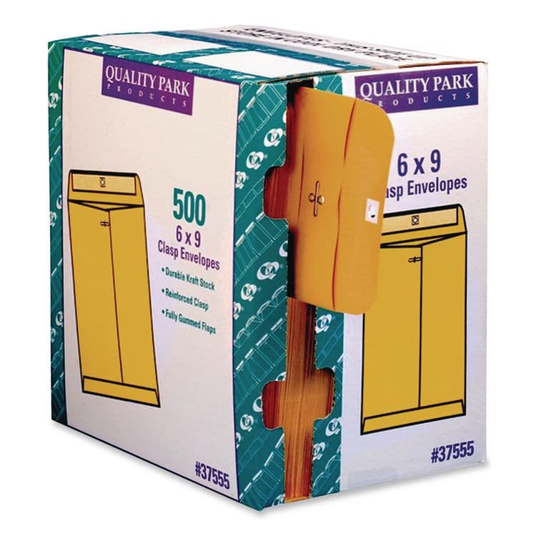 QUALITY PARK PRODUCTS Clasp Envelope, 28 lb Bond Weight Kraft, #55, Square Flap, Clasp/Gummed Closure, 6 x 9, Brown Kraft, 500/Carton (QUA37555) thumbnail 3
