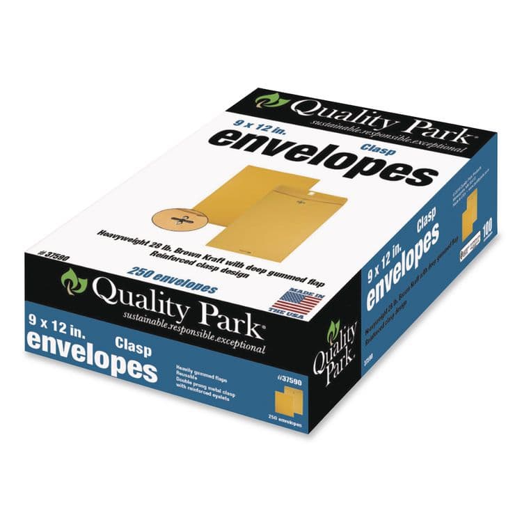 QUALITY PARK PRODUCTS Clasp Envelope, 28 lb Bond Weight Kraft, #90, Square Flap, Clasp/Gummed Closure, 9 x 12, Brown Kraft, 250/Carton (QUA37590) thumbnail 3
