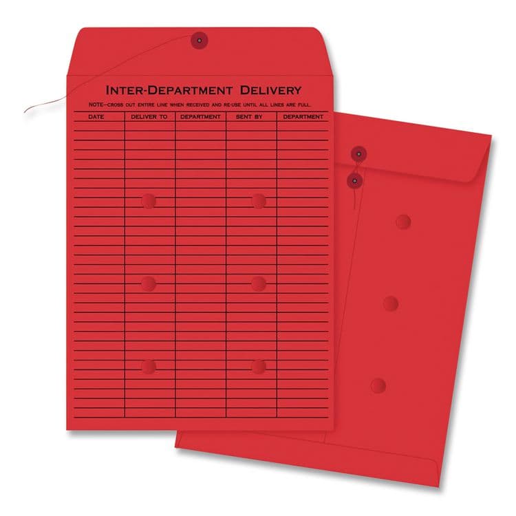 QUALITY PARK PRODUCTS Colored Paper String and Button Interoffice Envelope, #97, One-Sided Five-Column Format, 10 x 13, Red, 100/Box (QUA63574) thumbnail 2