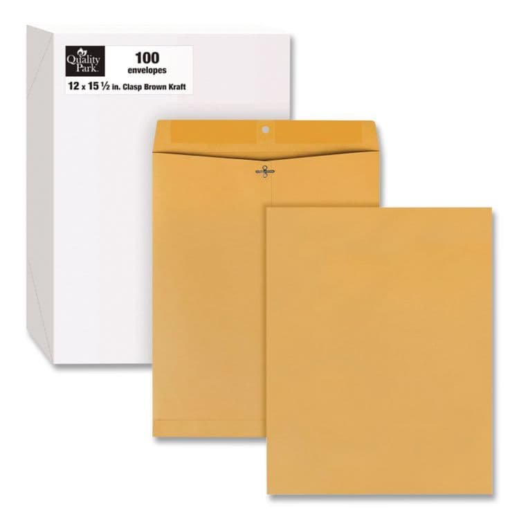 QUALITY PARK PRODUCTS Clasp Envelope, 28 lb Bond Weight Kraft, #110, Square Flap, Clasp/Gummed Closure, 12 x 15.5, Brown Kraft, 100/Box (QUA37910) thumbnail 2