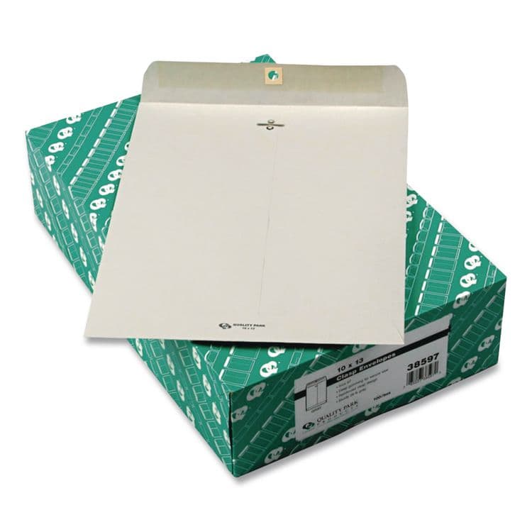 QUALITY PARK PRODUCTS Clasp Envelope, 28 lb Bond Weight Kraft, #97, Square Flap, Clasp/Gummed Closure, 10 x 13, Executive Gray, 100/Box (QUA38597) thumbnail 2