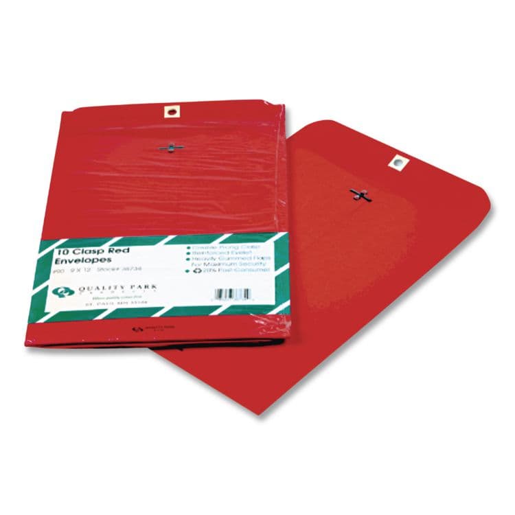 QUALITY PARK PRODUCTS Clasp Envelope, 28 lb Bond Weight Paper, #90, Square Flap, Clasp/Gummed Closure, 9 x 12, Red, 10/Pack (QUA38734) thumbnail 2
