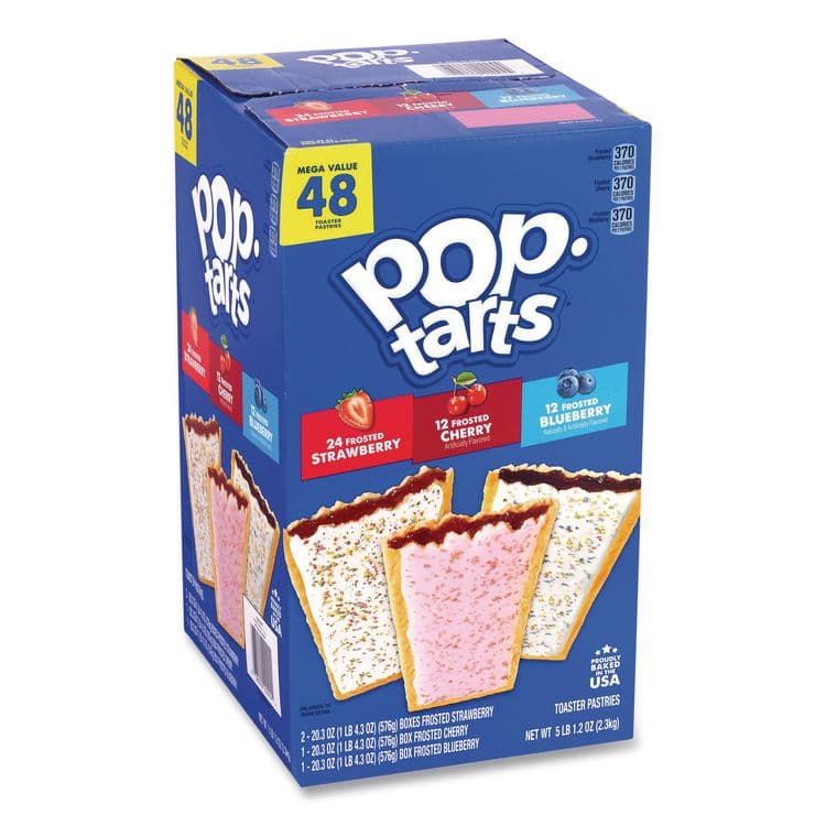 KELLOGG'S Pop Tarts, Assorted Flavors: Strawberry, Blueberry Cherry, 5 lb 1.2 oz Box, 48 Pastries/Carton (GRR22002628)