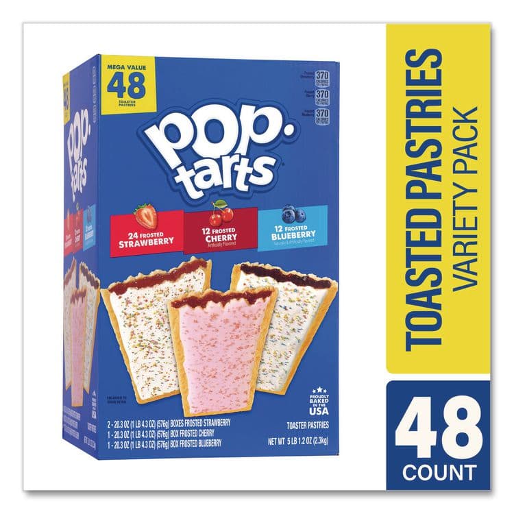KELLOGG'S Pop Tarts, Assorted Flavors: Strawberry, Blueberry Cherry, 5 lb 1.2 oz Box, 48 Pastries/Carton (GRR22002628) thumbnail 2