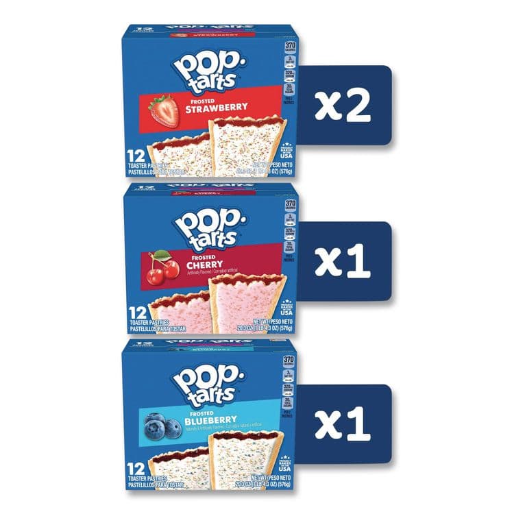KELLOGG'S Pop Tarts, Assorted Flavors: Strawberry, Blueberry Cherry, 5 lb 1.2 oz Box, 48 Pastries/Carton (GRR22002628) thumbnail 4
