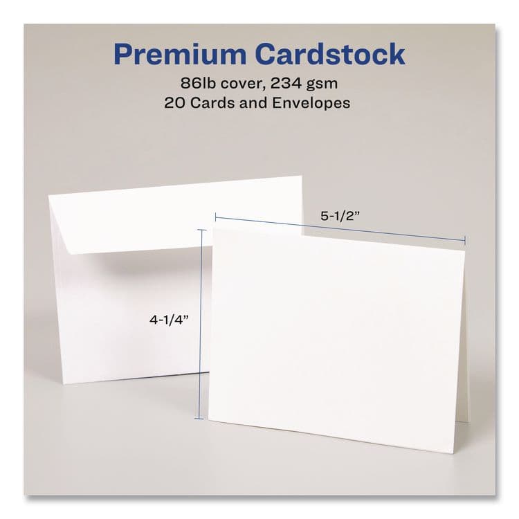 AVERY PRODUCTS CORPORATION Quarter-Fold Greeting Cards with Matching Envelopes, 80 lb, 5.5 x 4.25, Matte White, 1 Card/Sheet, 20 Sheets/Pack (AVE3266) thumbnail 2