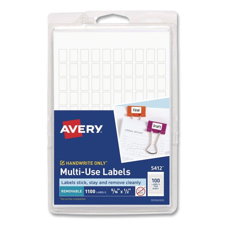 AVERY PRODUCTS CORPORATION Handwrite Only Self-Adhesive Removable Labels, 0.31 x 0.5, 100 Labels/Sheet, 11 Sheets/Pack (AVE05412)