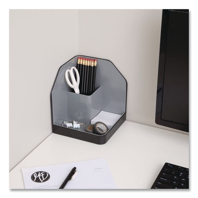 ADVANTUS CORPORATION Fusion Plastic Corner Desktop Supplies Organizer, 2 Compartments, 6.67 x 7.4 x 6.67, Gray/Black, Plastic (AVT38338) thumbnail 4