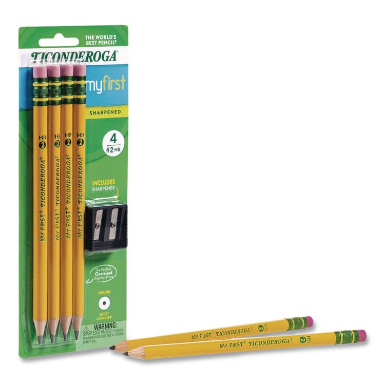 DIXON TICONDEROGA CO. Ticonderoga My First Wooden Pencil, HB (#2), Black Lead, Yellow Barrel, 4/Pack (DIX33309) thumbnail 4