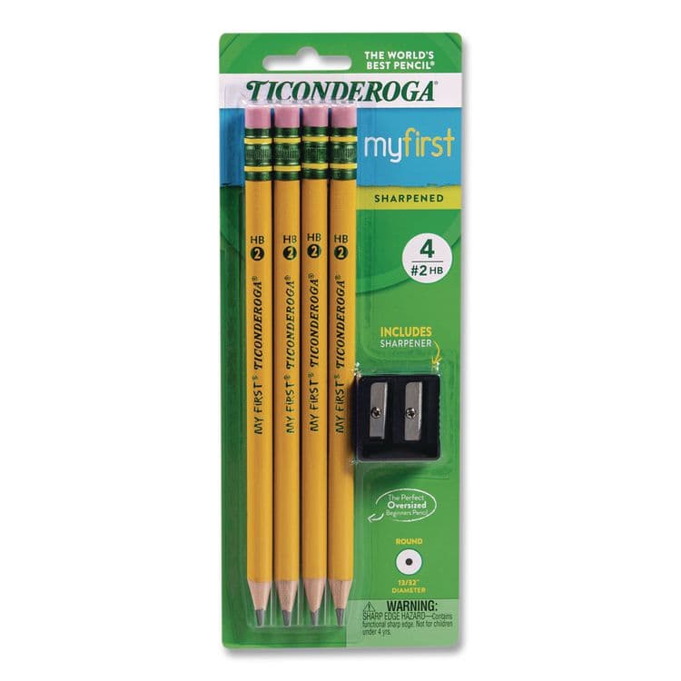 DIXON TICONDEROGA CO. Ticonderoga My First Wooden Pencil, HB (#2), Black Lead, Yellow Barrel, 4/Pack (DIX33309)
